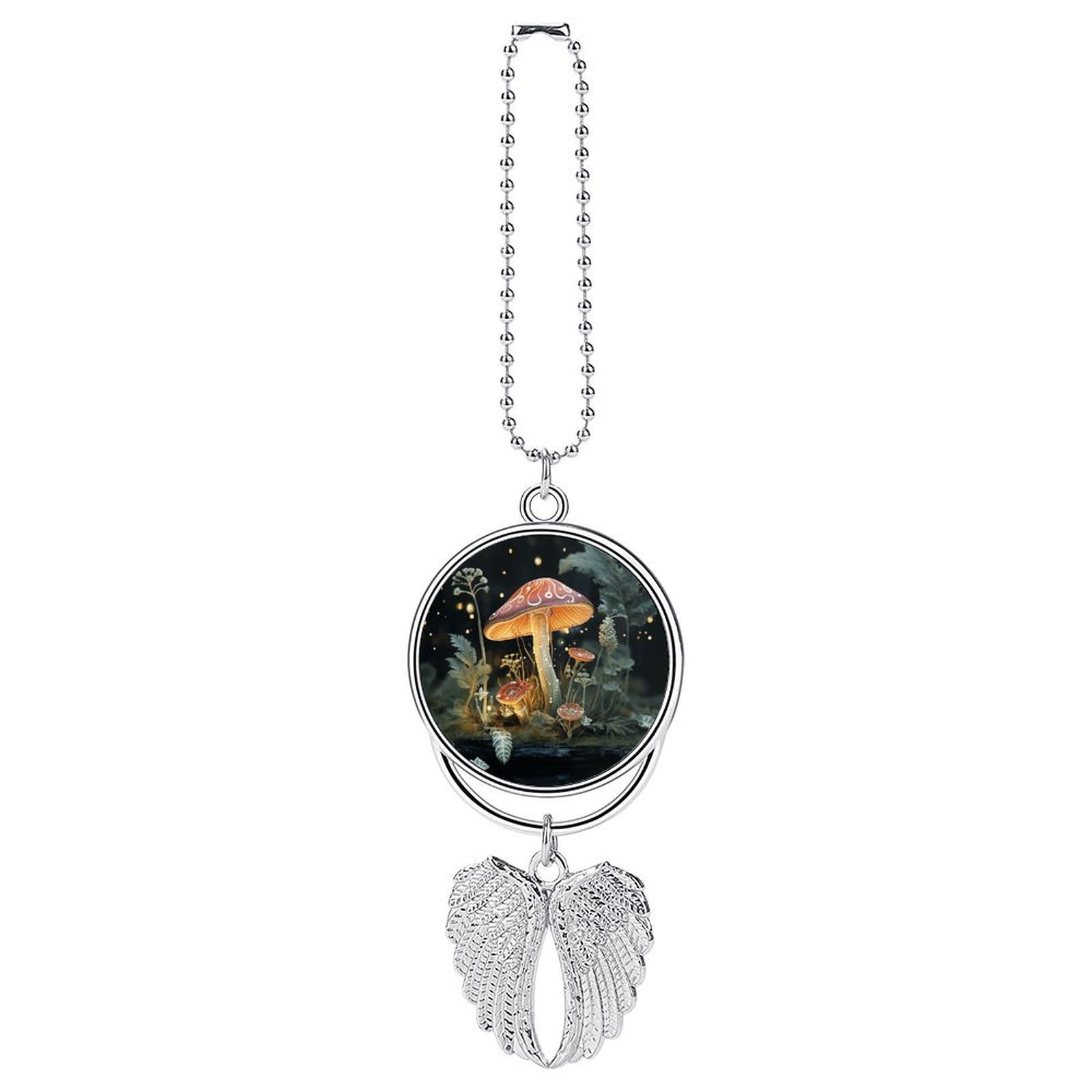Butterfly Mushroom Car Pendant Personalized Car Hanging Ornament Auto Rear View Mirror Hanging Decoration Accessories Metal Cars Interior Ornament for Most Cars Truck SUV