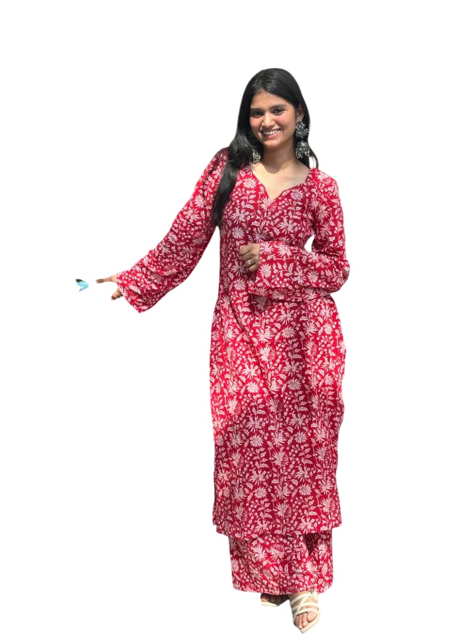 Women’s Rayon Kurta Set | Red Floral Leaf Printed Kurta with Full Sleeves & Matching Bottom | Comfortable Ethnic Wear Set for Daily Use, Casual Events & Festive Occasions | Sizes S to 3XL-image-17