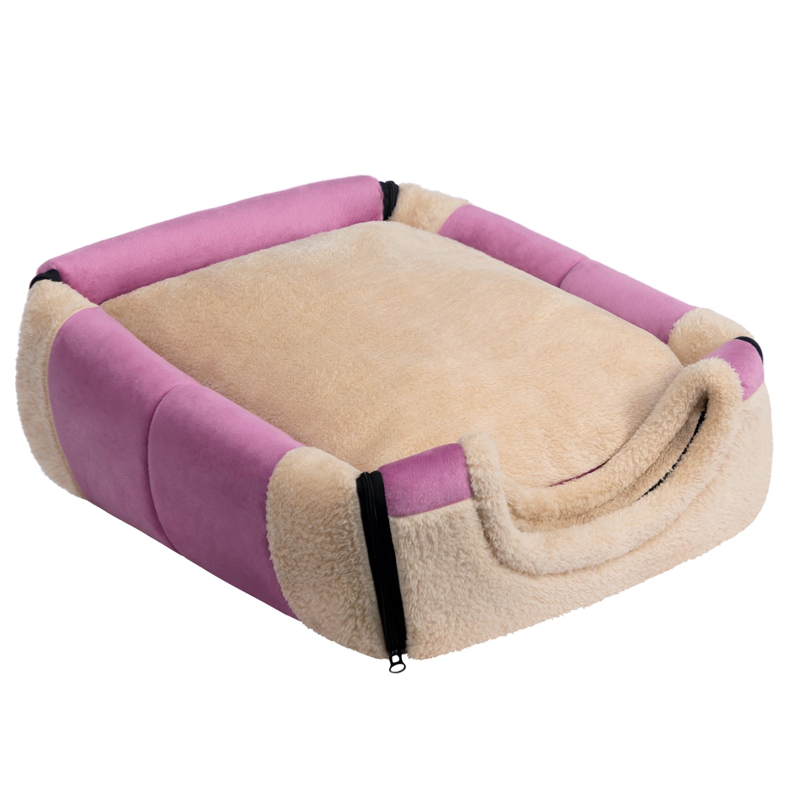 Hollypet Katzenbett Kleines Hundebett, 2-in-1 Faltbare Haustierbett für Katzen & Kleine Hunde, Warmes Höhlennest Kristallsamt-Katzenhöhle Indoor Outdoor, Lila