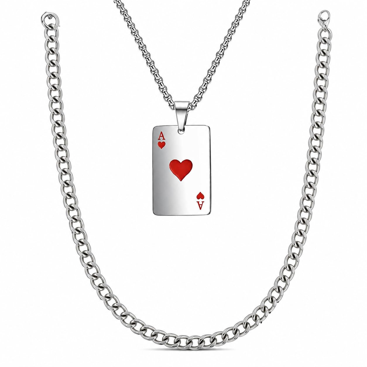 Silver Poker Pendant & Chain For Man Set of 2 | Stainless Steel Pendant Locket For Men Stylish | Silver Plated Chain For Mens | Jewellery Gifts Chain For Boys, Mens, Brother & Boyfriend-image-24