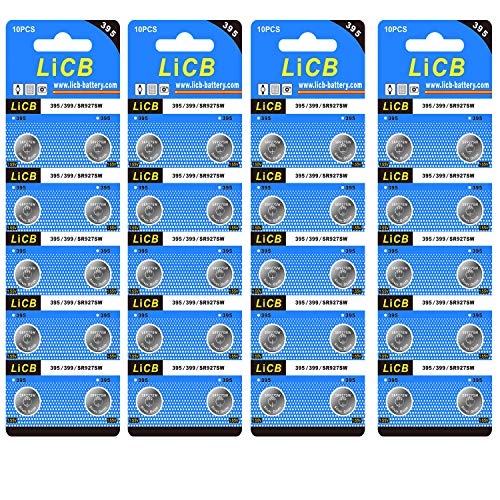 LiCB 40 Pack Watch Batteries Replacement 395 SR927SW 399 AG7,Long-Lasting & Leak-Proof,High Capacity Silver Oxide 1.55V Battery for Watch
