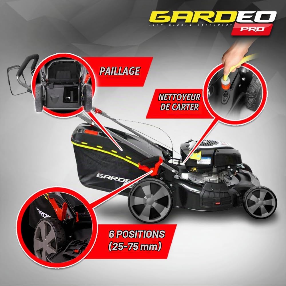 Tondeuse Thermique tractée 161CC avec Moteur Briggs and Stratton, Mulching et éjection latérale - Gardeo Pro