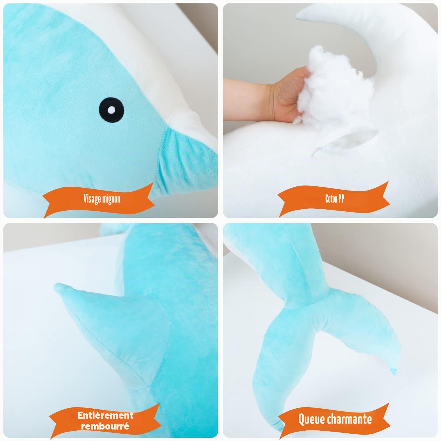 Kekeso Dauphin Jouets en Peluche Belle Peluche Douce Animal éTreignant Oreiller Dauphin PoupéEs pour Enfants Filles Dormir Coussin Cadeau (100cm/39.37in, Bleu)