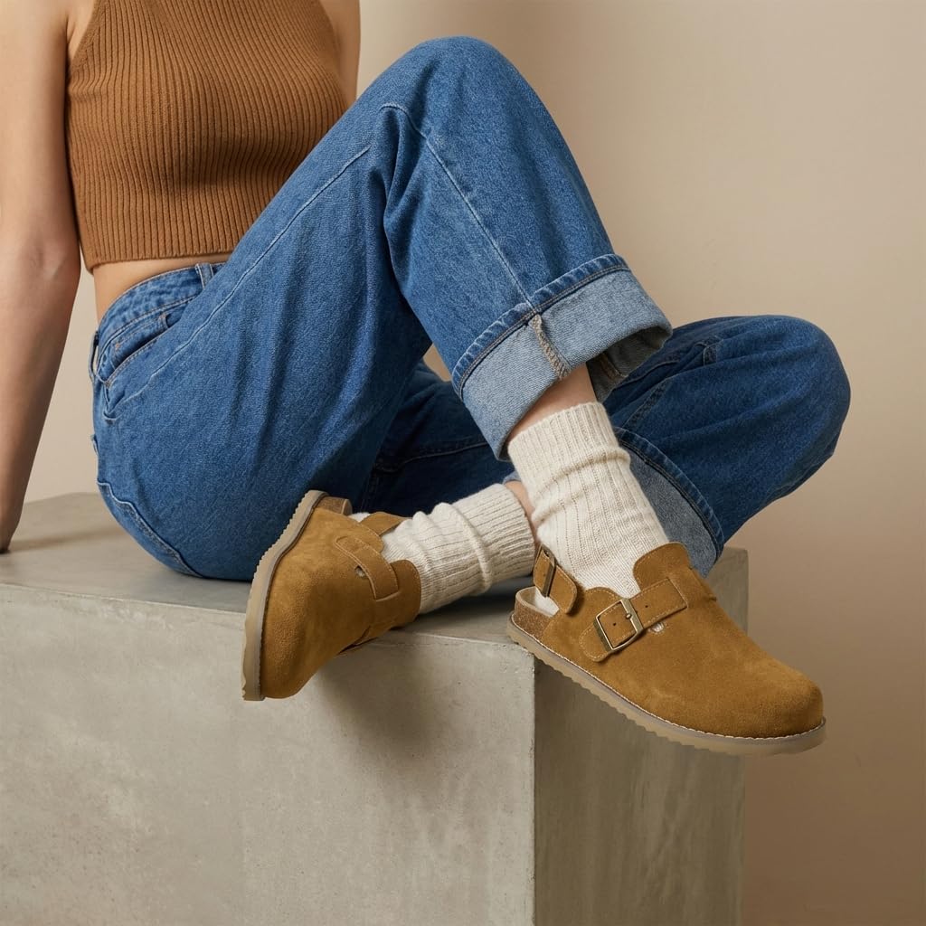 CUSHIONAIRE Brooklyn Suede Womens Slides– Comfortable Clog Mules with Adjustable Buckles – Summer Shoes for Women - Image 2