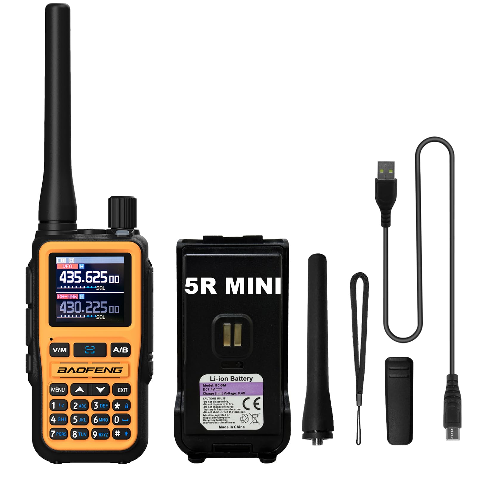 BAOFENG UV-5R Mini Two Way Radio BF-5R Mini Walkie Talkie Wireless Power Adjustable Tiny Size Frequency Copy 999 Channels Type-C Four Colors Portable Ham (Orange)