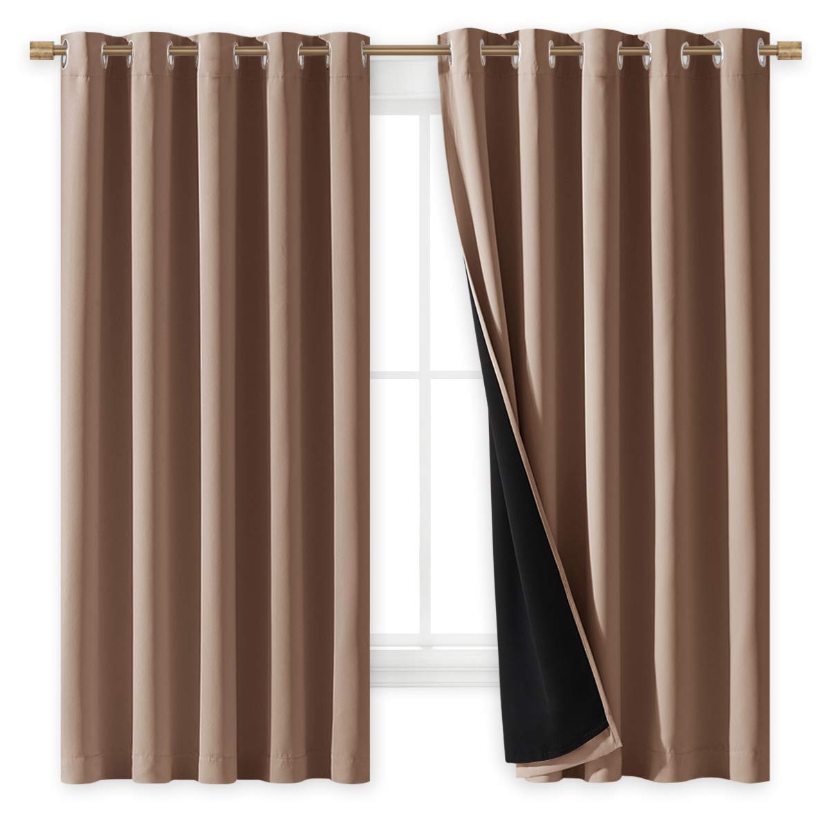 NICETOWN Total Blackout Panels for Nursery, Super Soft, Heavy Duty and Thick Window Treatment Curtains 63 inches Long with Black Lined for Basement, (1 Pair, Cappuccino, 70 inches Wide Each Panel)
