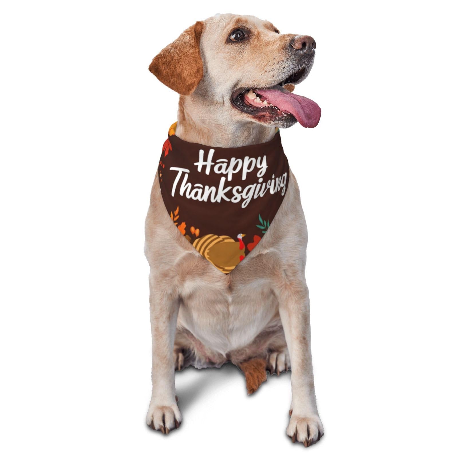 Happy Thanksgiving Print Dog Bandana Scarf Adjustable Triangle Pet Bib Cat Kerchief Washable Puppy Neckerchief for Birthday Holiday Party