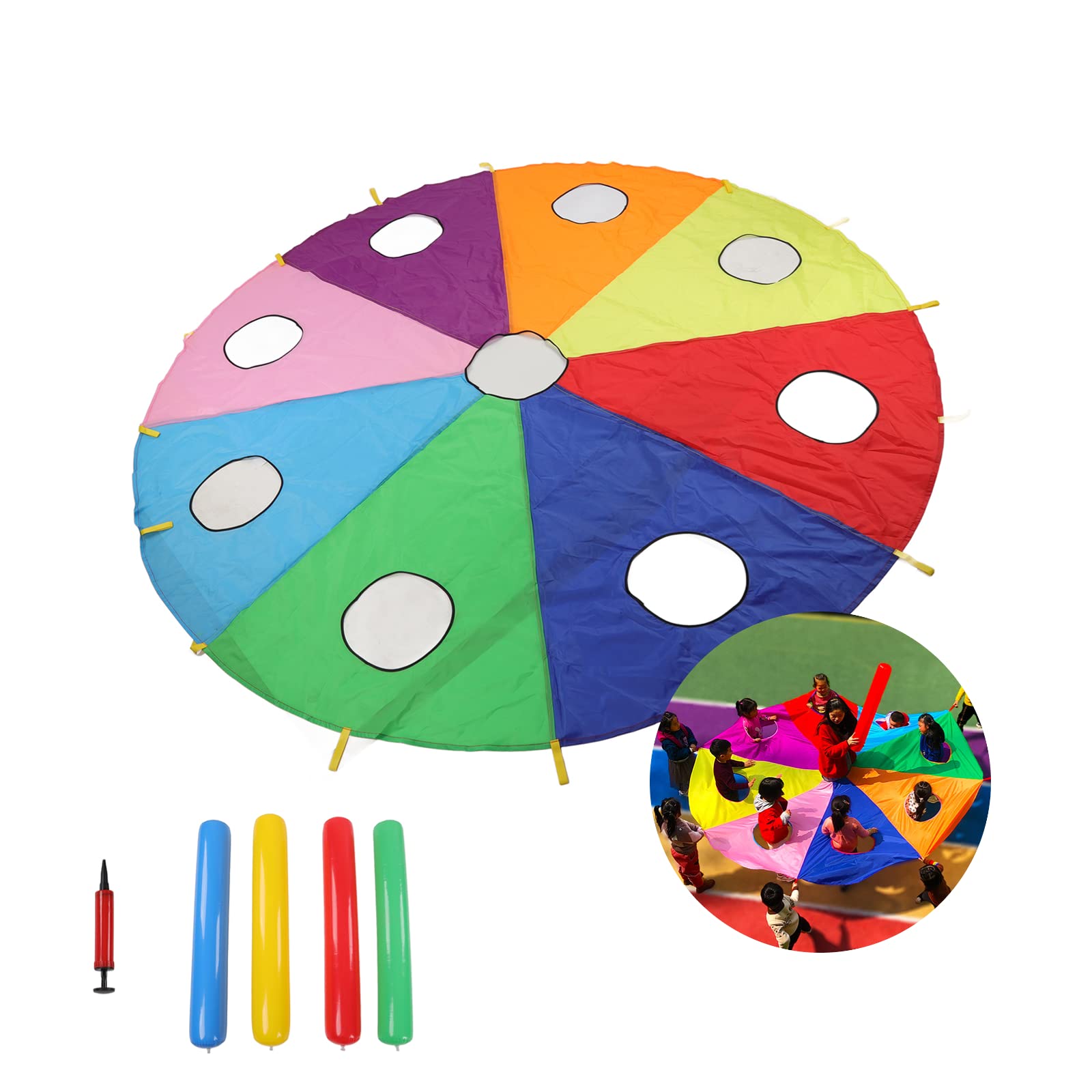 Cuifati Juego de Paracaídas con Paraguas, Inflable de 9 Agujeros, Accesorios al Aire Libre para Niños
