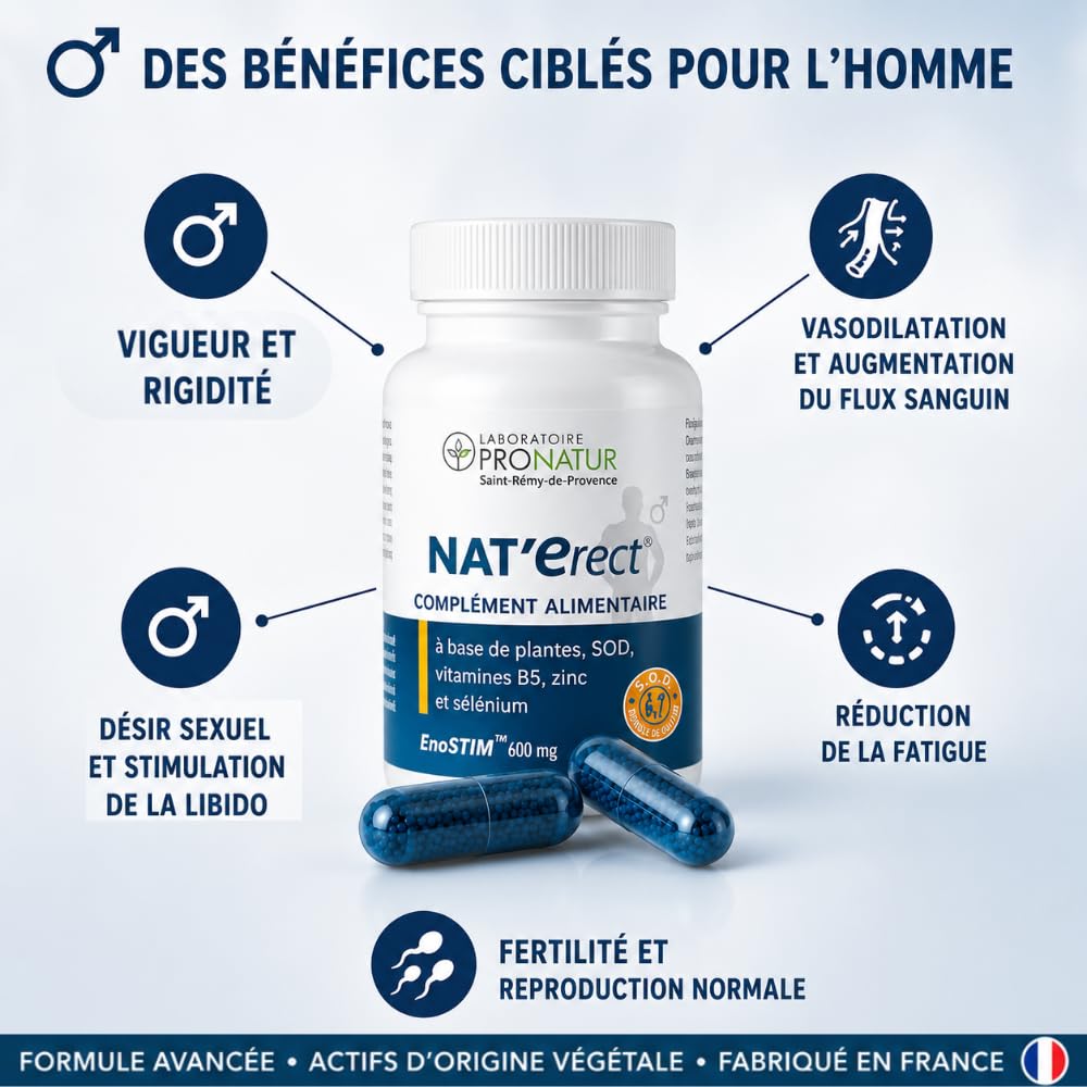 Flux Sanguin et Libido - Nat'Erect® L'ÉRECTION NATURELLE | Dosage ENOSTIM identique à l'étude Clinique