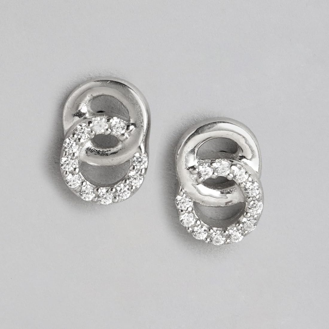 925 Silver CZ Gilded Circles Rhodium Stud Earrings