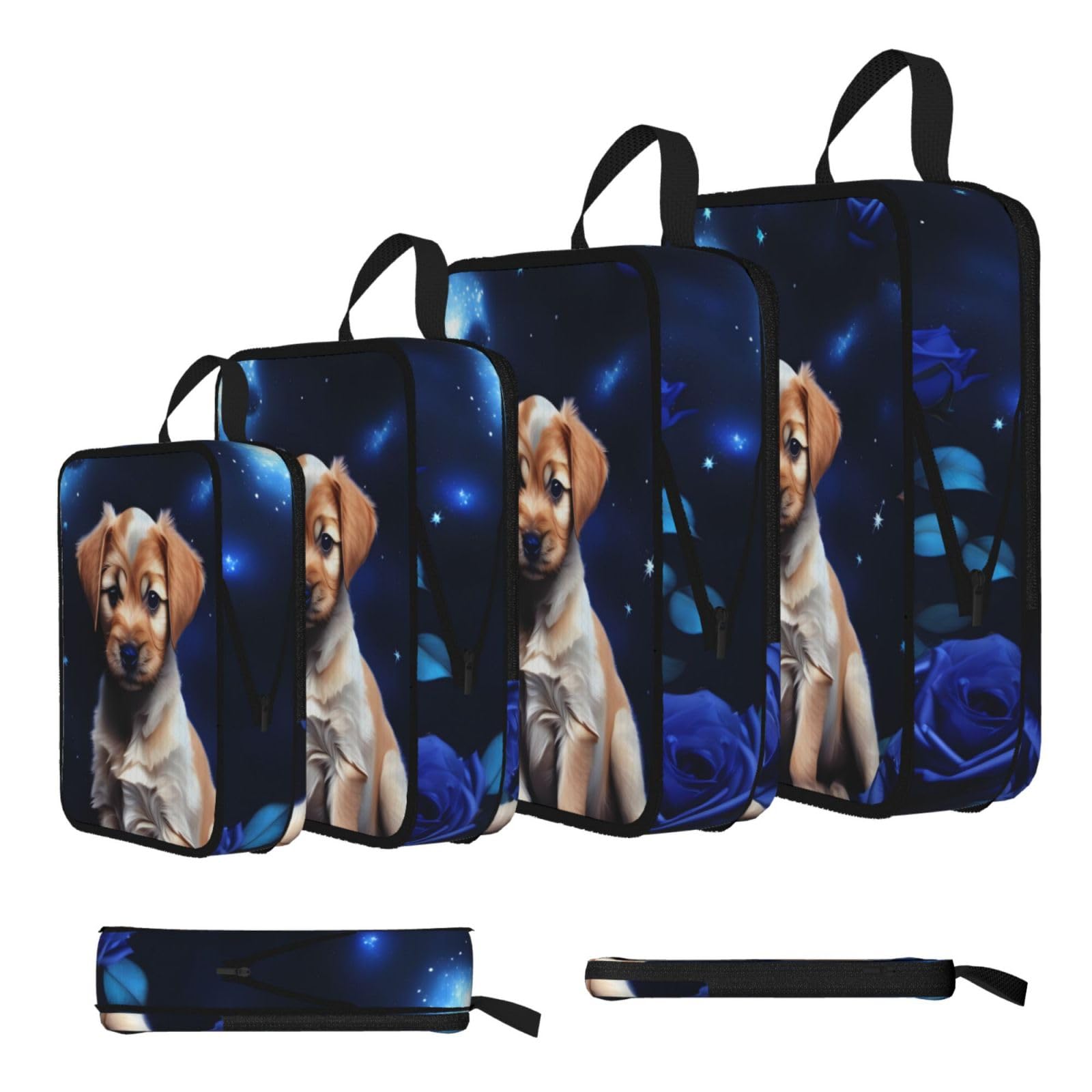 Sxzvvbn Black Puppy Blue Rose Compression Packing Cubes 4 Piece Set