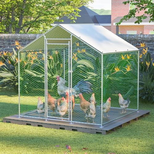 Redkid Parc à poules en métal de 4m² - 2x2x2m - Avec toile PE imperméable et serrure de sécurité - Grand enclos extérieur pour poules, lapins et divers...