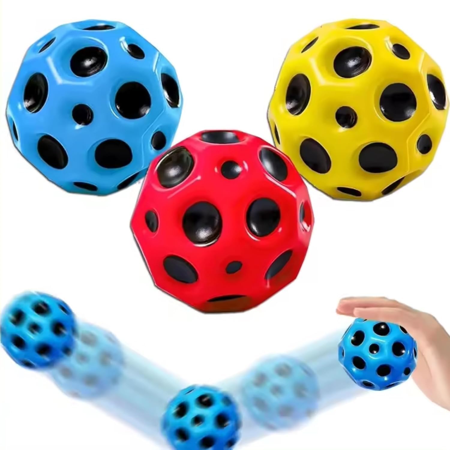 DHEFU Super High Bouncing Ball Combo Pack of 3 Super Hot Moon Balll, and Space Balls for Kids and Adults Improve Hand-Eye Coordination Bubble Ball Space Galaxy 3