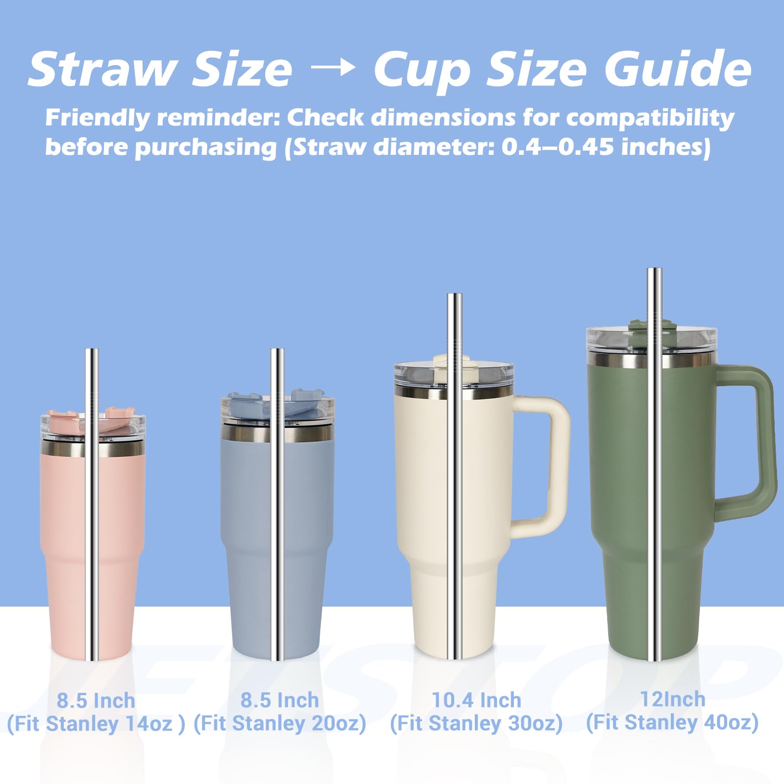 Jetstop Stainless Steel Straws - Stanley 40oz Compatible -3 Jetstop Stainless Steel Straws - Stanley 40oz Compatible -3