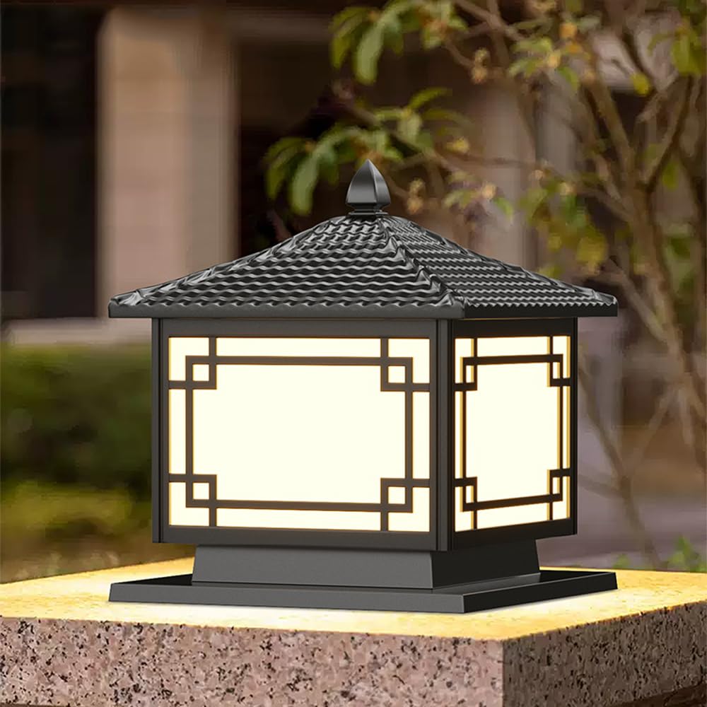 Outdoor Post Light Fixture Exterior Black Fence Deck Caps Lanterns Exterior Waterproof Landscape Path Lamps Hardwired E26 Column Pillar Lights Porch Bollard Lighting For Garden Yard Mailbox Pier Lamp