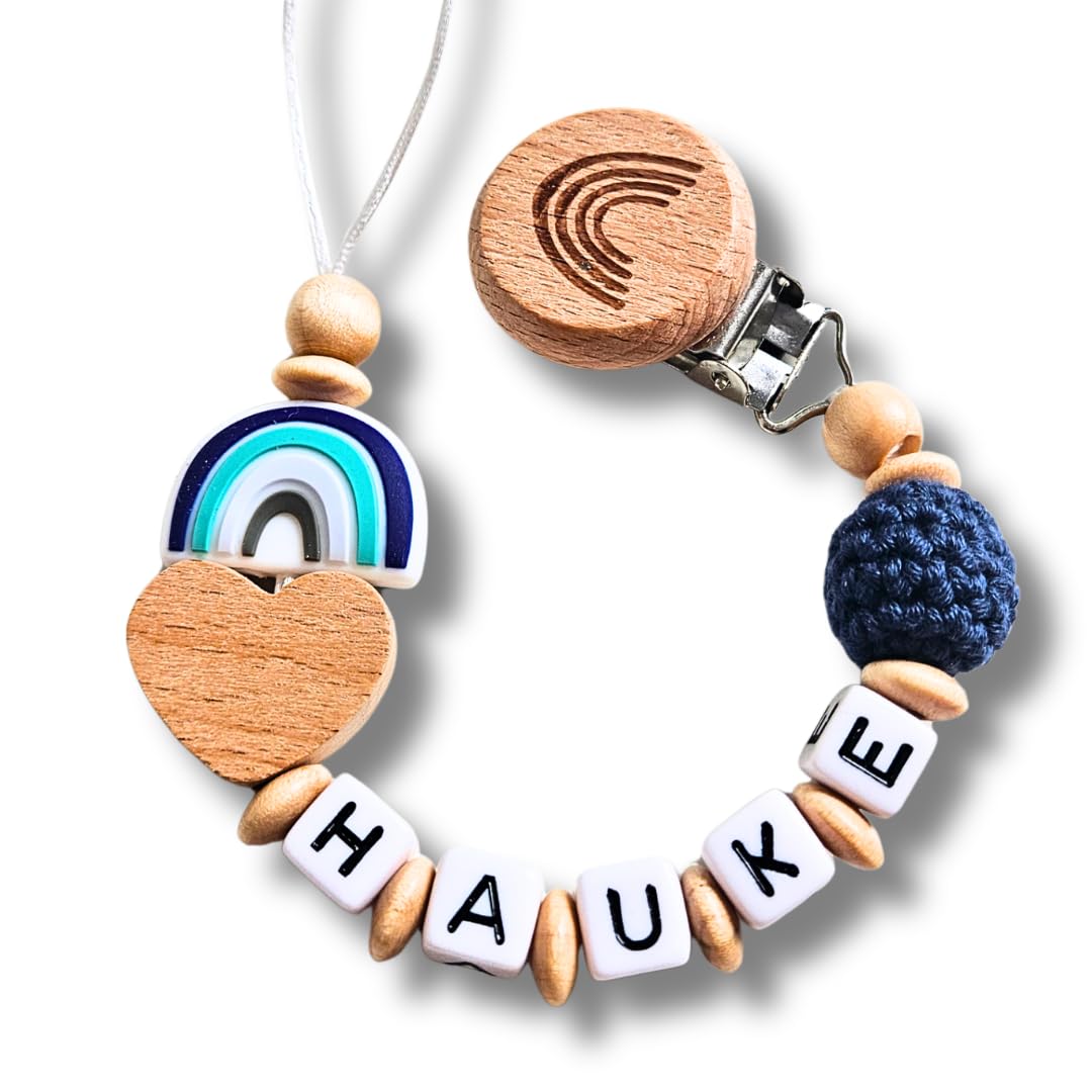 Lovely Personalisiertes Baby Geschenk, Mädchen/Junge, Schnullerkettchen mit Name, Schnullerband, verschiedene Farb-Varianten (2.Blau)
