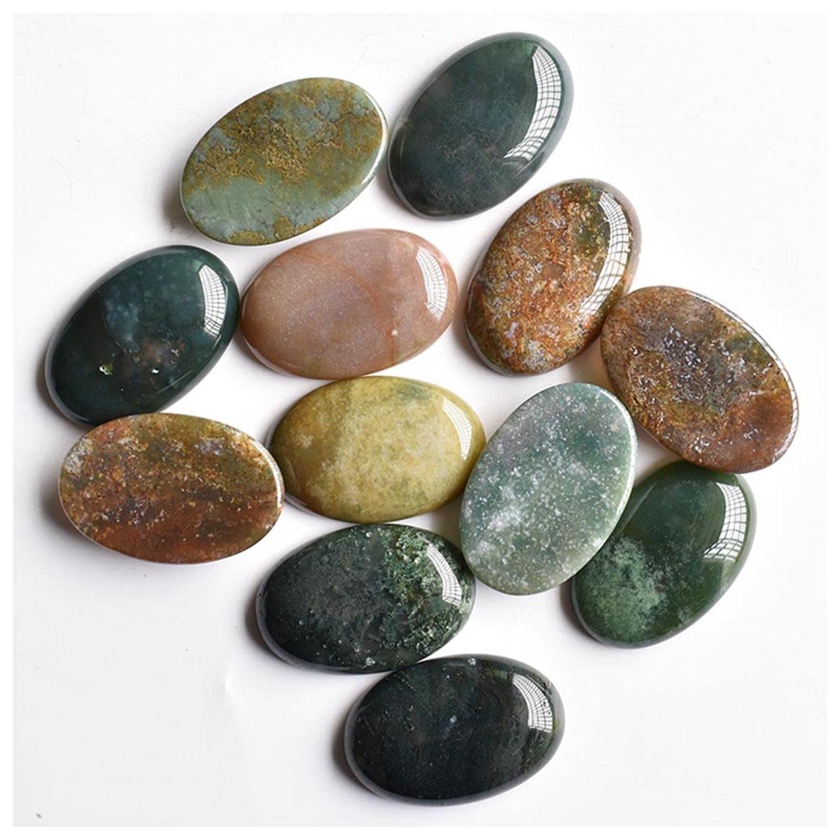 ZTBH Natural Meditation Crystal, 20pcs/lot 20x30mm Mixed Natural Oval Beads (Color : Indian Onyx)