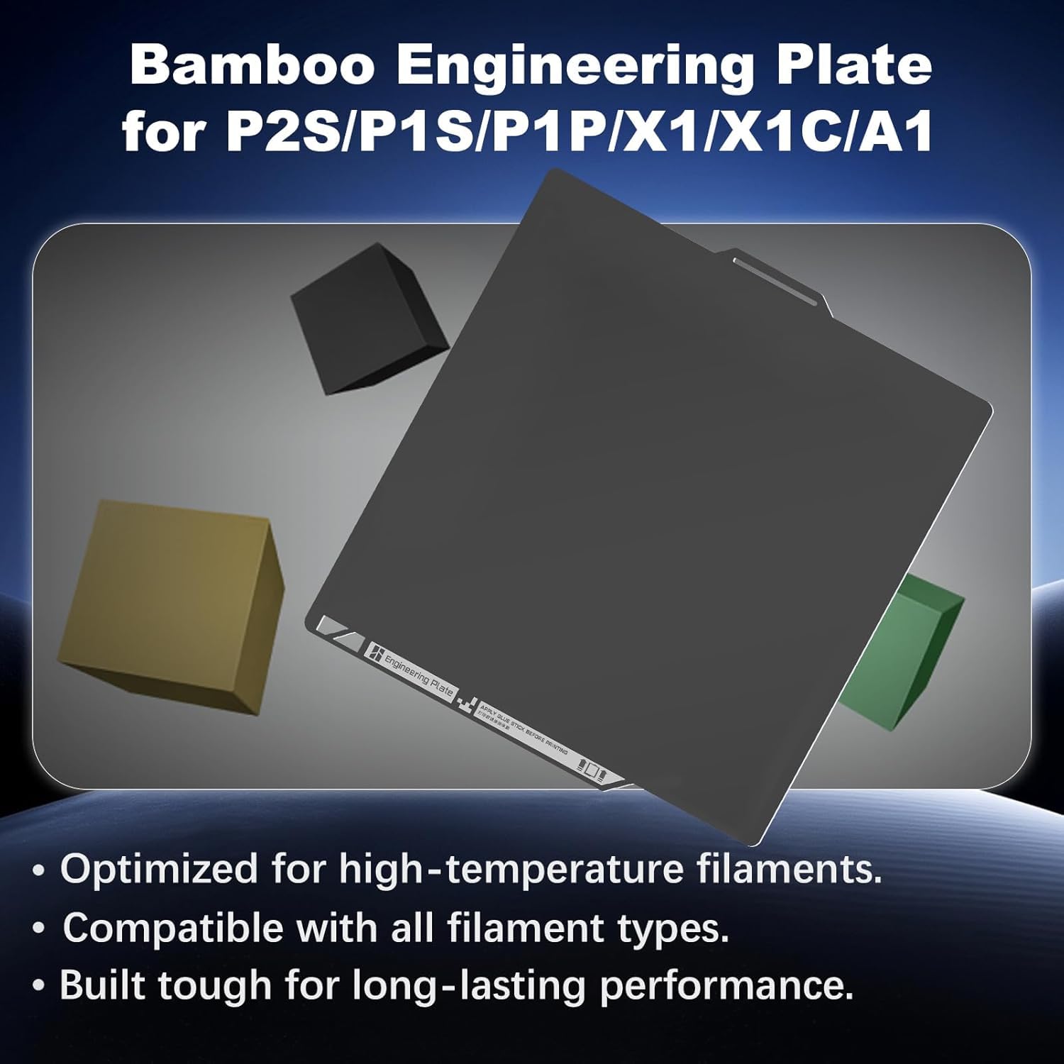 Original Bamboo Engineering Plate for P2S/X2D/P1P/P1S/X1/X1C/A1,High-Temp Build Plate for All Filaments, Heat-Resistant Smooth Coating,Strong Adhesion with Glue, Bambu 3D Printer Platform