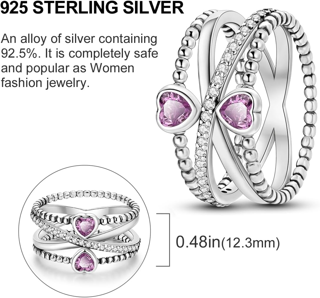 Hapour 925 Sterling Silver Ring for Women, Eternity Gorgeous Rings Stackable Rings for Women Teens Valentine Day Gifts for Her Ring Size 6-9 - Image 5