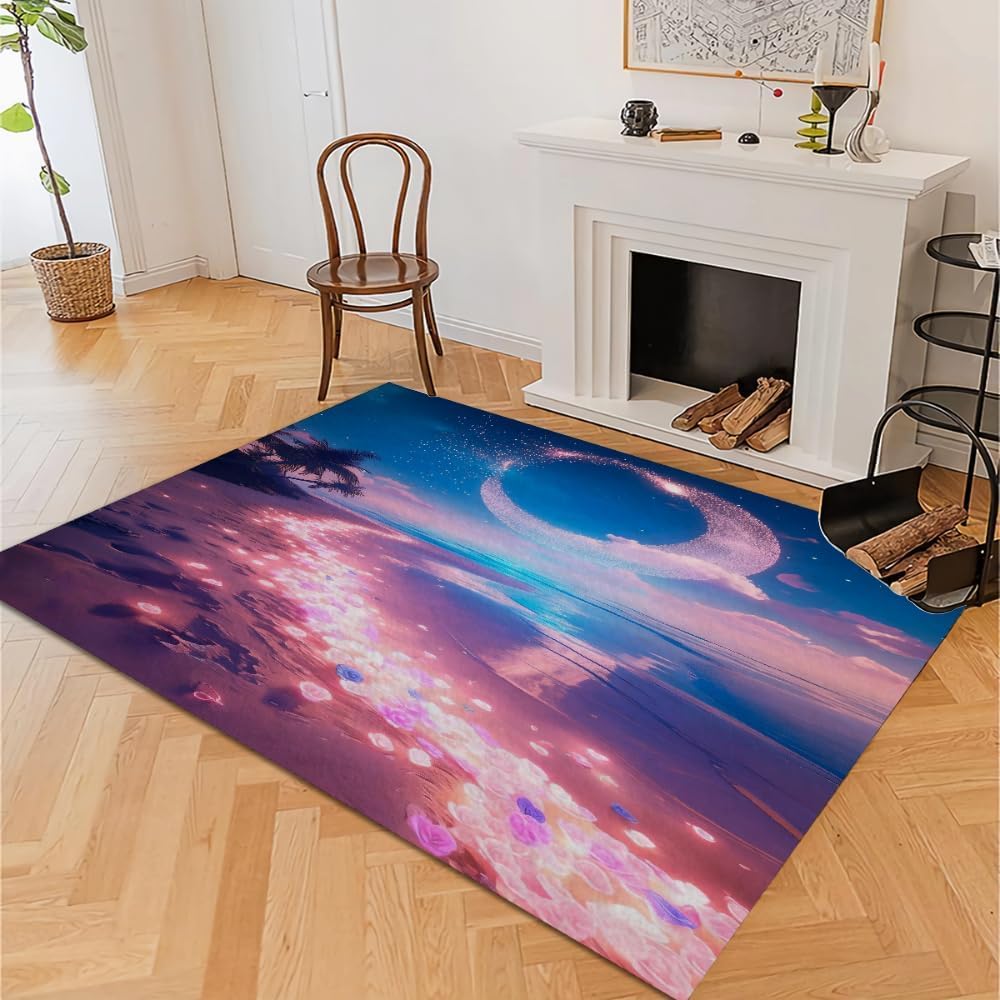 Intérieur Tapis De Salon, 3D Paysage De Ciel Étoilé De Lune Imprimé Grand Soft Antidérapant Tapis De Sol pour Canapé Couloir Chambre, Décoration De Maison Moderne 140 X 200 Cm -3304602033259