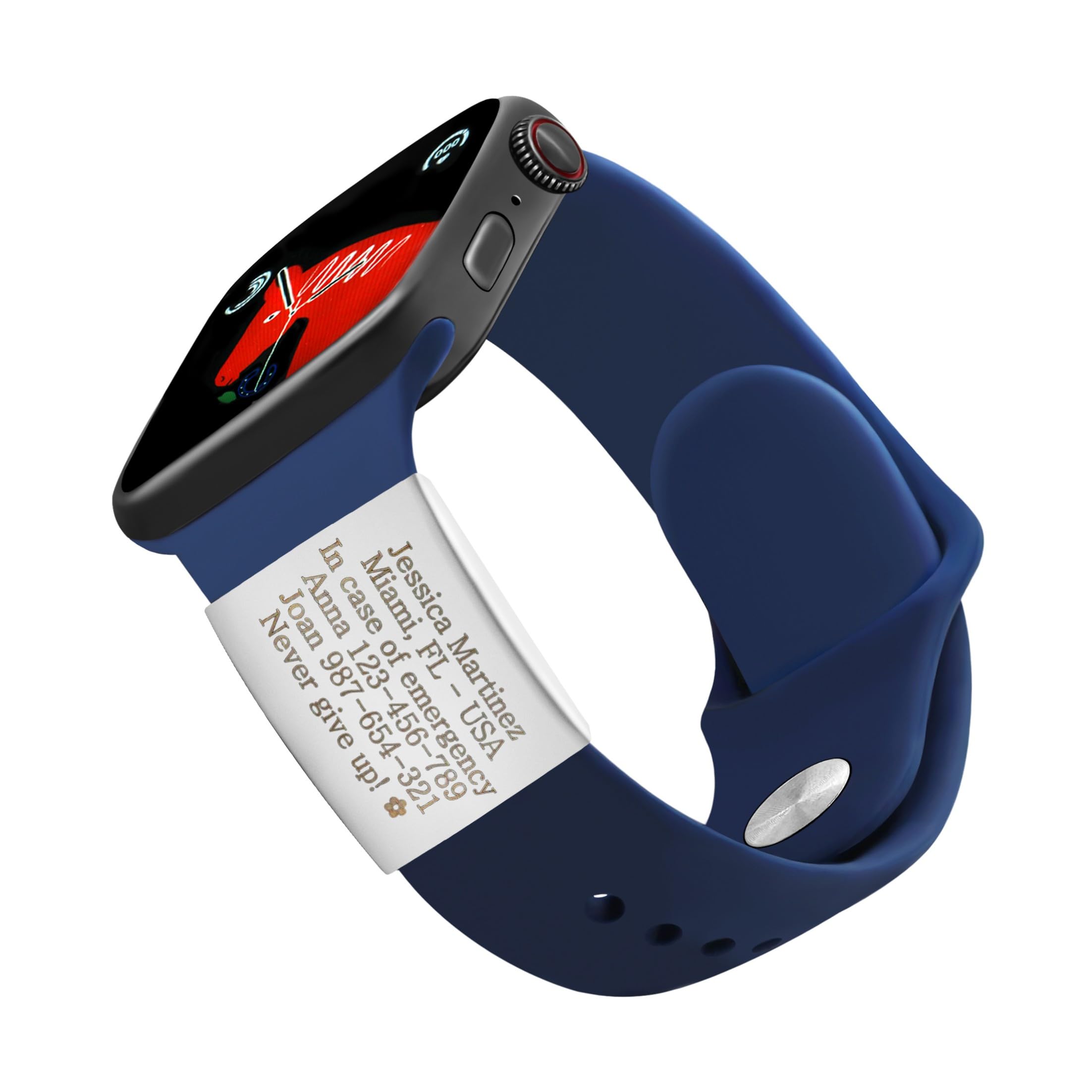 Oneress Smartwatch Medical ID Tag for Apple Watch, Custom Emergency Alert Info Tag, Stainless Steel Waterproof Personalized Health Safety Label for Men Women YA4313 White-DIY — image 1