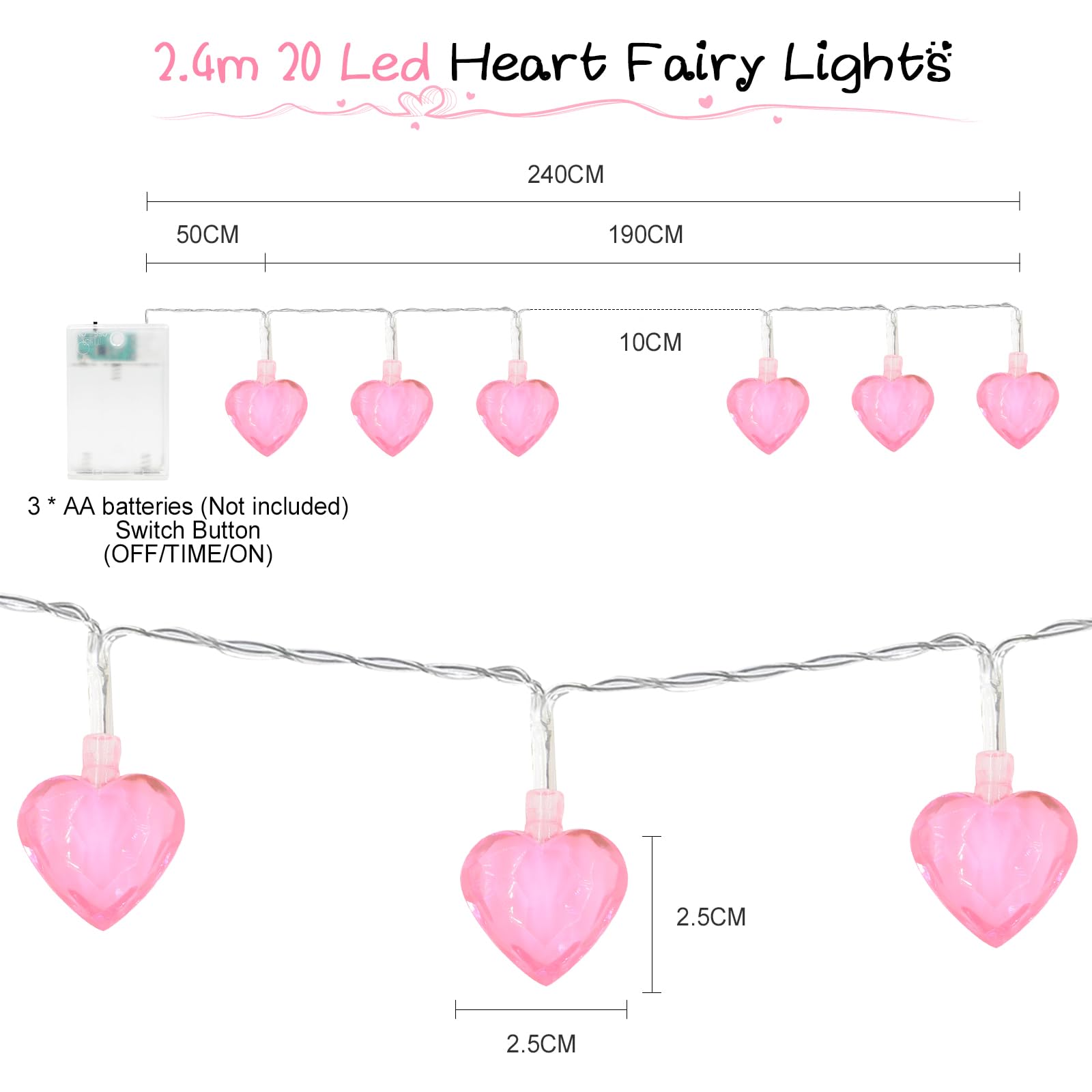 Led-lichtsnoer met hartjes, Valentijnsdag, decoraties: 8 modi, afstandsbediening, werkt op batterijen, 40 leds, rood hartvorm, lichtketting, voor bruiloft, Kerstmis, verjaardagsfeesten, huismanteldecoratie