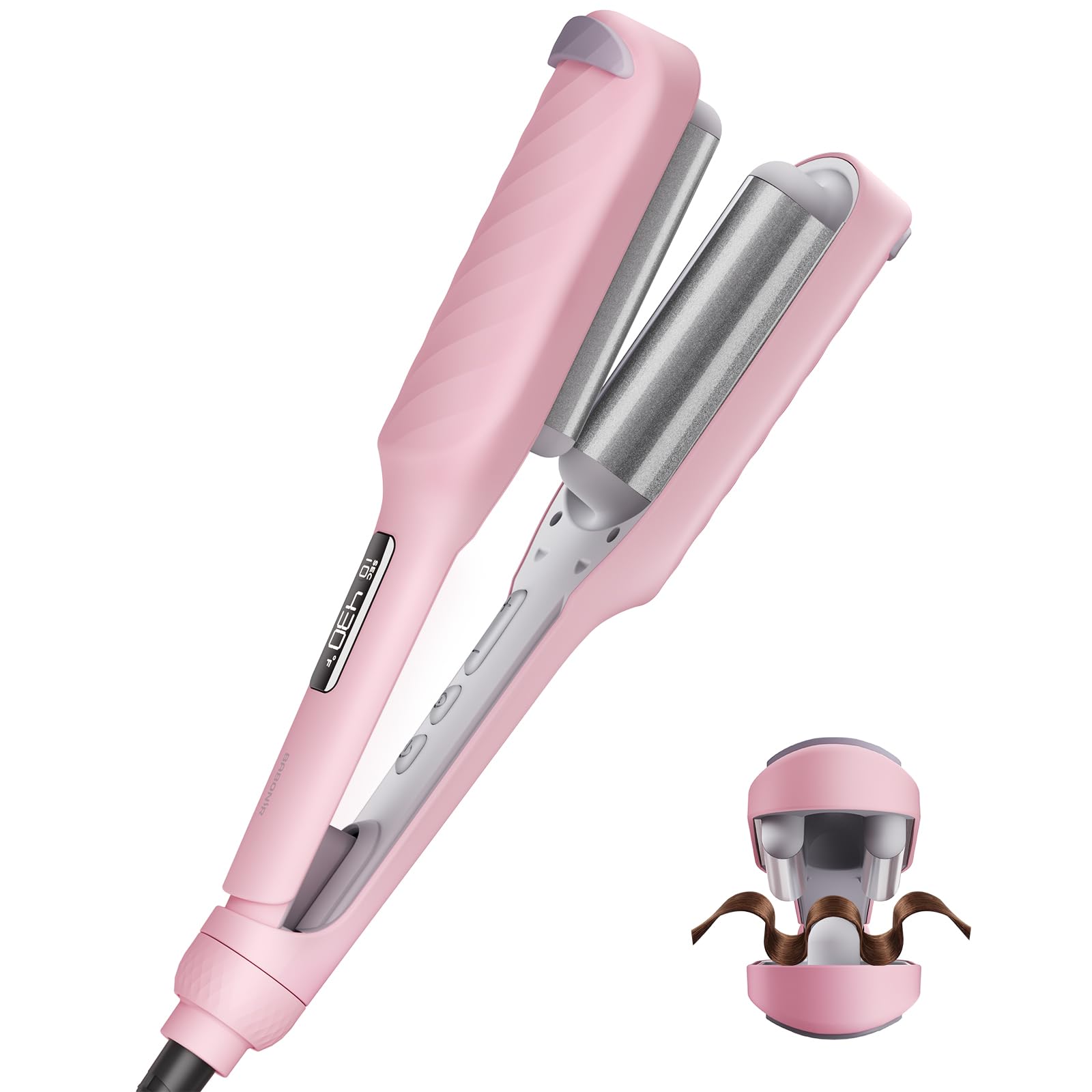 BABONIR Hair Crimper with 3 Barrels, Curling Iron for Beach Waves Pink