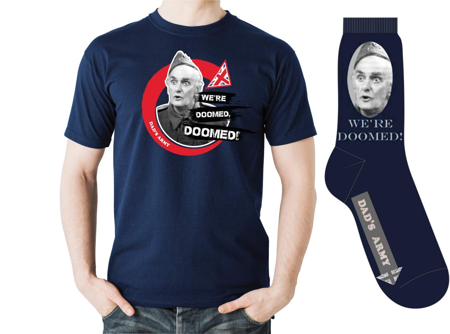 SPIKE Officially Licensed Dad's Army T-Shirt and Socks Set with Classic 'We're Doomed' Design. Available in Sizes S-XXL (XL)