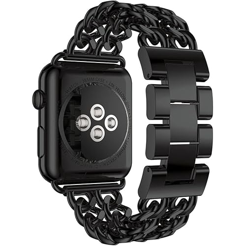 Seoaura Compatible Apple Watch Band for Woman Man 45mm 49mm 42mm 44mm, Stainless Steel Metal Cowboy Chain Style Replacement iWatch Ultra Series 8 7 6 5 4 3 2 1 SE Nike+ Sports Strap Wristband (Black, 45mm/42mm/44mm)