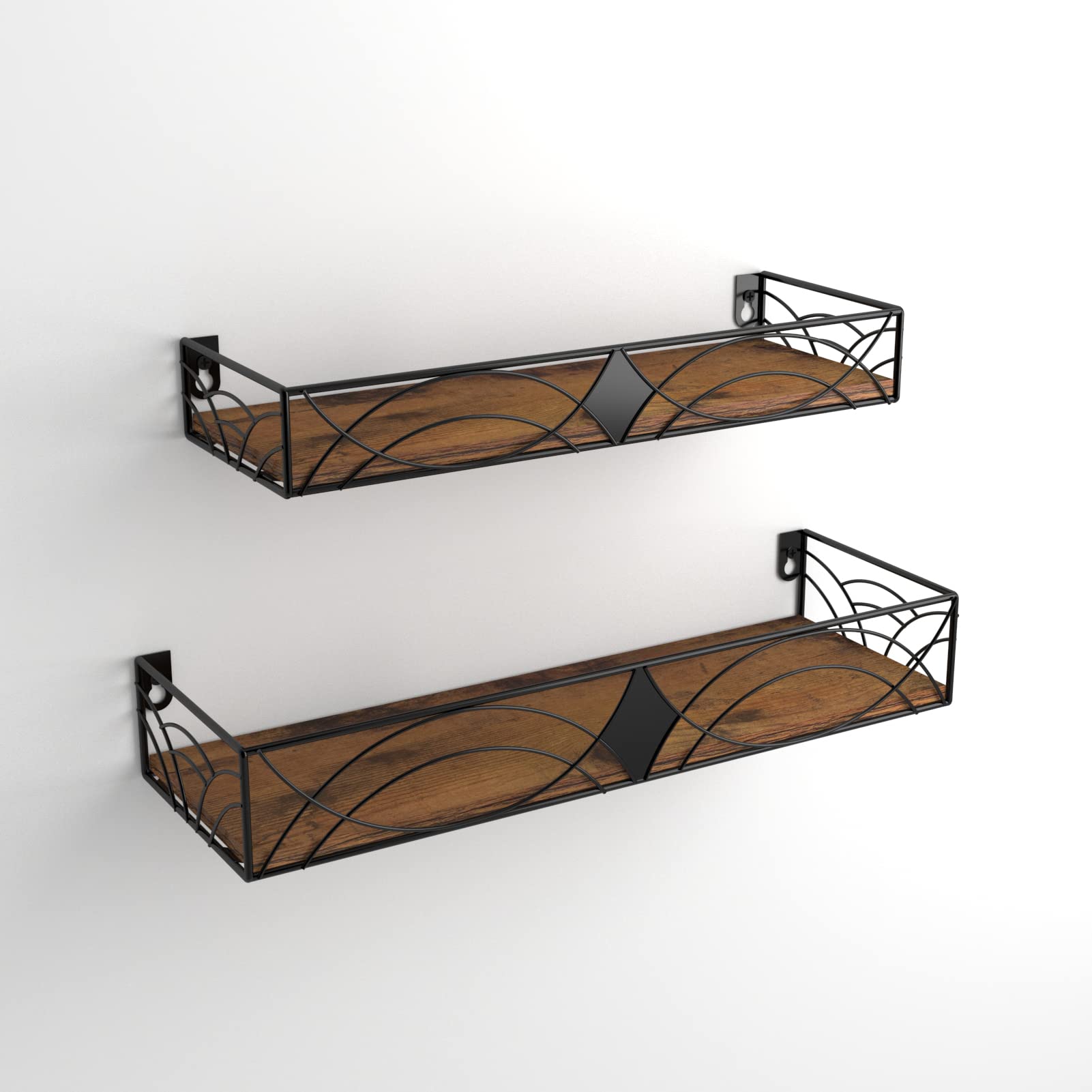MEBRUDY Floating Shelves Set of 2, Rustic Wall Shelves with Rhombic Style for Living Room, Bedroom, Bathroom, Kitchen
