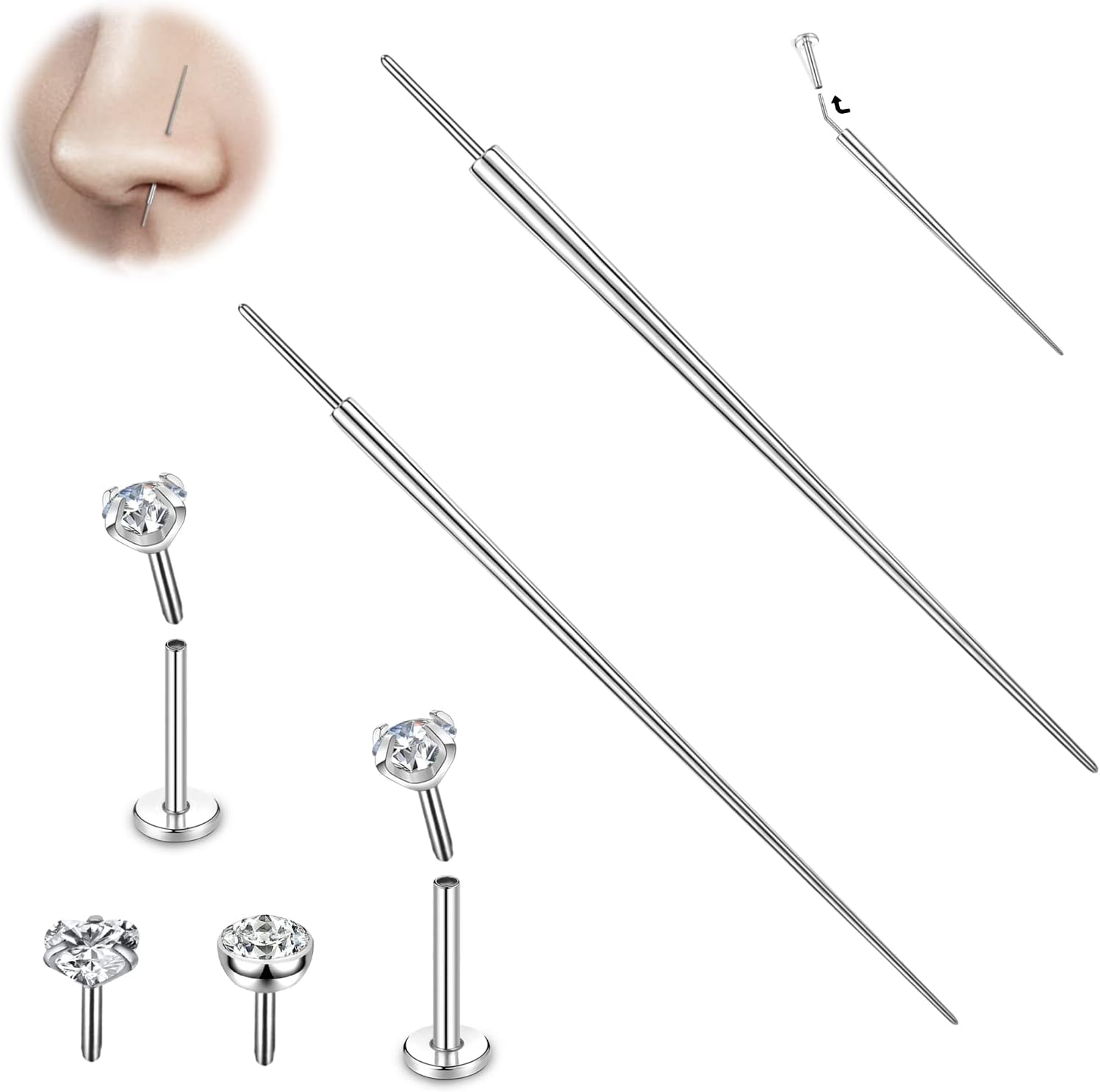 BodyAce G23 Titanium Piercing Taper Insertion Pin, 16G 18G Threadless Piercing Taper, Assistant Tool Body Piercing Stretching Kit for Nose/Ear/Lip/Helix