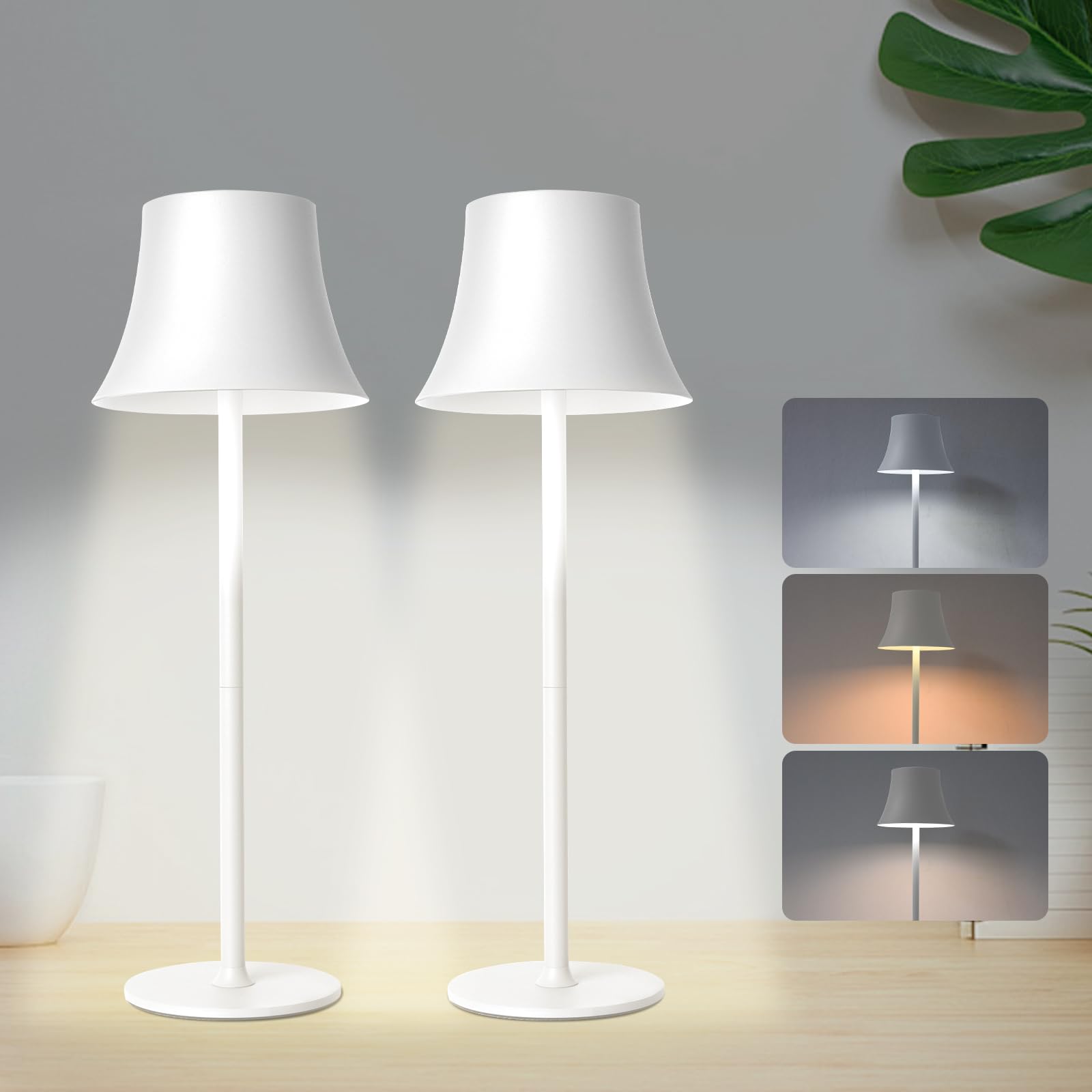 Jueholla 2 LED Tischlampe, Dimmbare LED Akku Tischleuchte Kabellos, Mit 6000 mAh Akku, Akku Tischlampe Aufladbar mit USB, Voll Metall, 3 Lichtmodi für Schlafzimmer, Wohnzimmer, Esszimmer, Bar, Groß