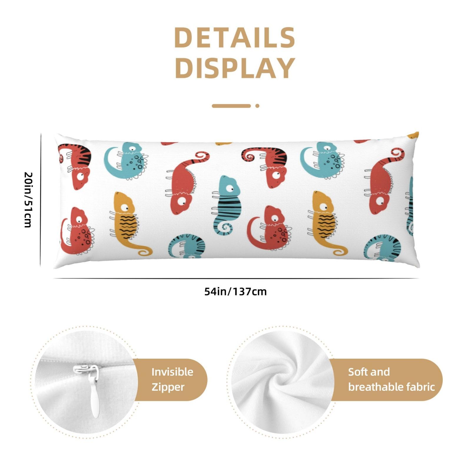 Buewutiry Cartoon Cute Chameleon Lizard_A Body Pillow Cover - Breathable Body Pillow Pillowcase, Super Soft Long Body Pillow Case Cover with Zipper 20x54in