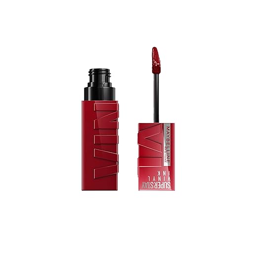 Maybelline NY SuperStay Vinyl Ink Batom Líquido, Longa Duração, Acabamento Vinil Espelhado e Efeito Gloss, Brilho Instantâneo, Conforto para os Lábios, Fórmula Vegana, Cor Lippy 4,2ml