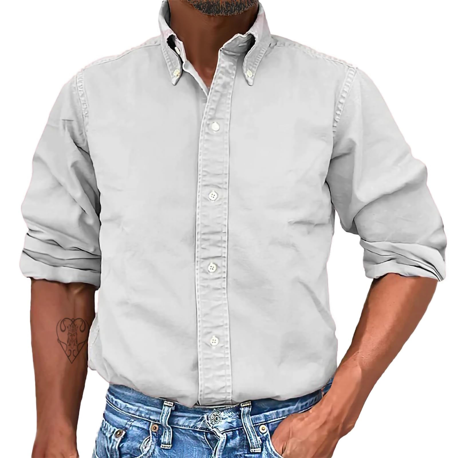 Mens Blouses Solid Color Long Sleeve Lapel Button Oversized Shirts Business Work Casual Fashion Top with Pocket