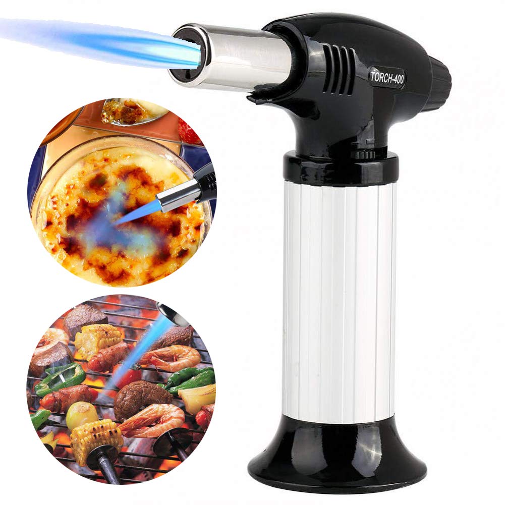 Kitchen Blow Torch/Culinary Torch - Kitchen Cooking Butane Torch - Creme Brulee Torch - Adjustable Flame Lighter for Cooking, BBQ and Baking, (Butane Gas Not Included),Silver