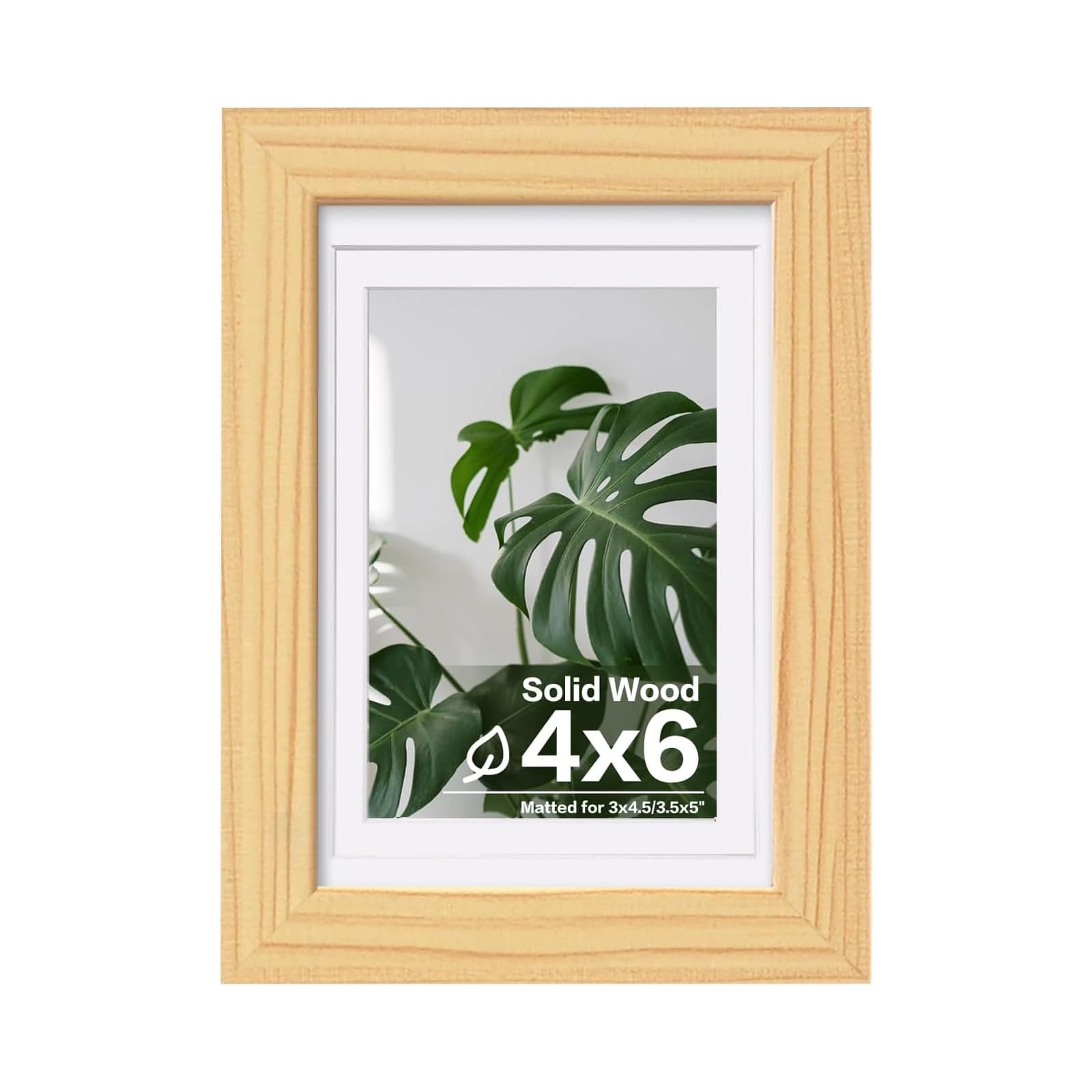 Egofine 4x6 Picture Frame Natural Wood Made of Solid Wood with Plexiglass, Display Pictures 3x4.5 and 3.5x5 with Mat or 4x6 Without Mat for Tabletop