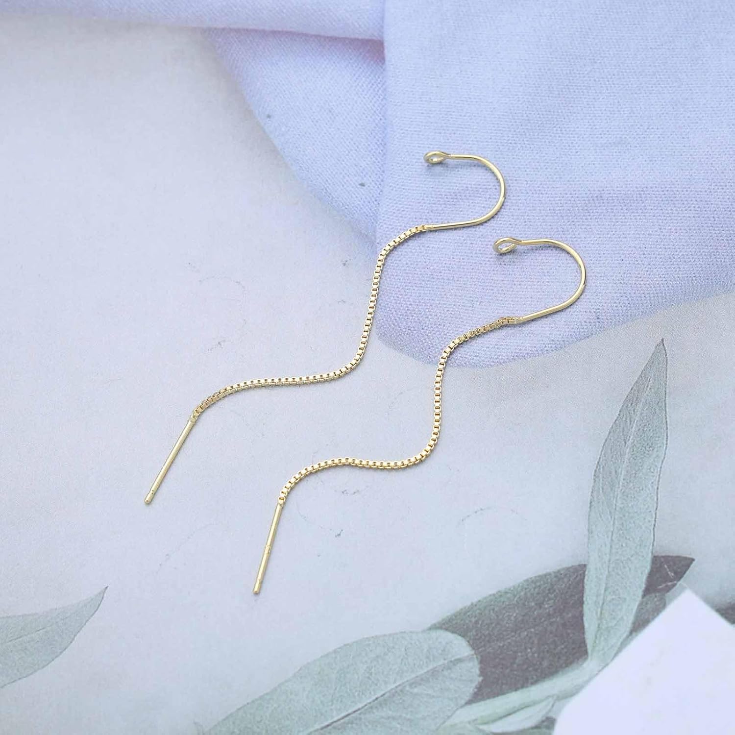 Vintage Ear Threader Earrings Long Tassel Threader Dangle Earrings Gold Bar Threader Chain Earrings Circle Chain Pull Through Earrings Jewelry for Women - Image 3