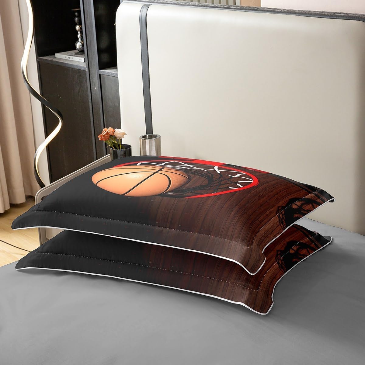 Super King zestaw poszewek na kołdrę obręcz do koszykówki miękka mikrofibra zestaw pościeli z nadrukiem 3D sportowy styl poszewka na kołdrę 260 x 220 cm z zamkiem błyskawicznym z 2 poszewkami na