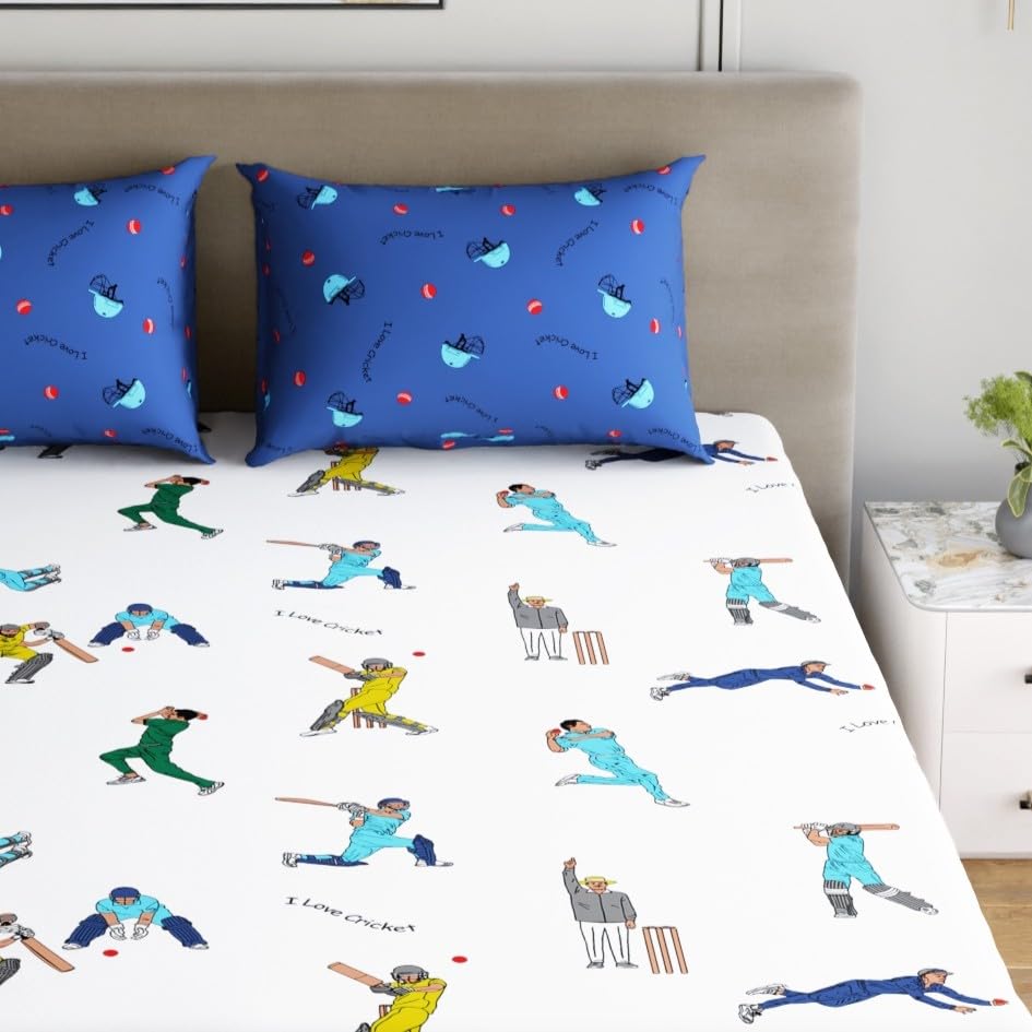 Image of Home Ecstasy 100% Cotton King Bedsheet with 2 Pillow Covers - (Size 87 x 108 inches, 200 TC, Colour - White)