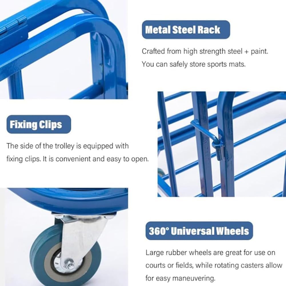 Blue Gym Ball Storage Cart, Garage Sports Equipment Organizer Locker Cart, Rolling Basketball Racks Holder for Balls, Sports Ball Storage Cart, for Garage Storage, Gym