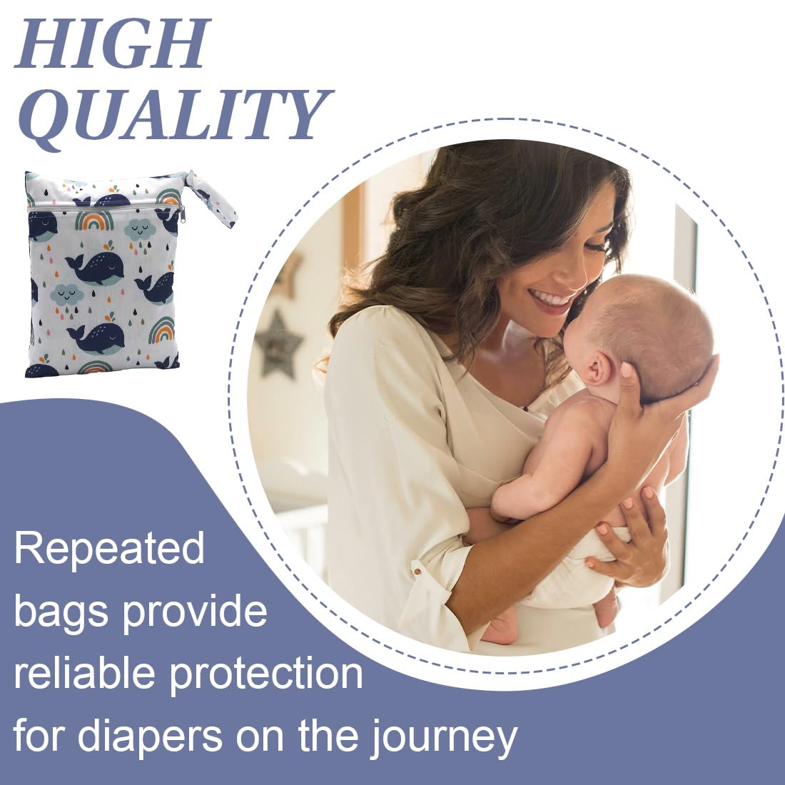 2 Pieces Washable Wetbag Diapers With Zipper Reusable Hanging Organizer 25x20 cm Classique