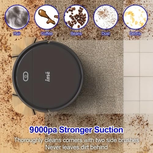 Mini Saugroboter 9000Pa mit Wischfunktion, 3-in-1 Staubsauger Roboter für Auto Haushalt Teppich, ultraflach 7,2 cm mit Fernbedienung, 2000mAh 100 Min Laufzeit, Anti-Sturz & Hindernisvermeidung, grau