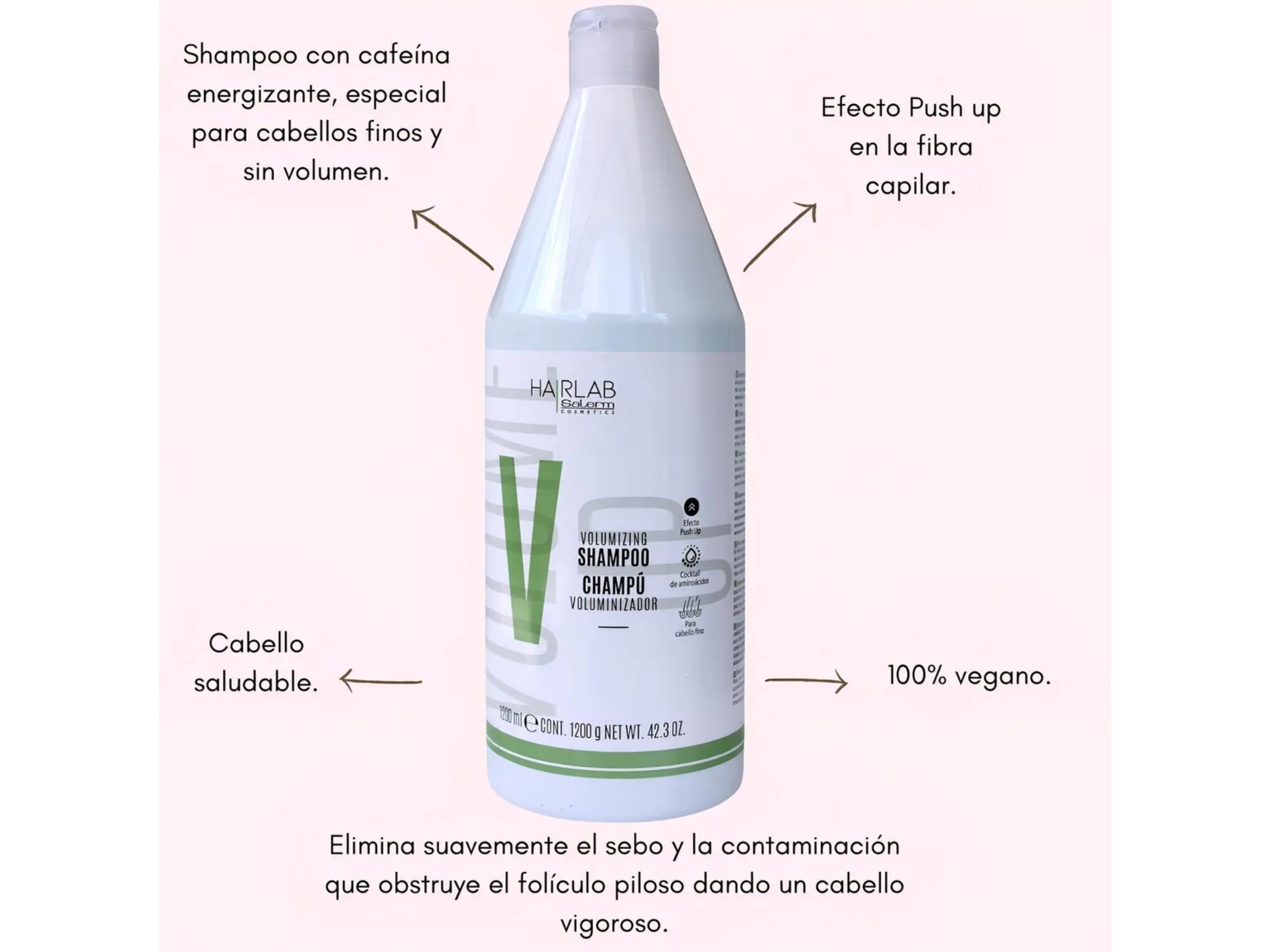 SALERM Hair Lab Volumen-Shampoo, 1200 ml, mit Energisierendem Koffein, für feines und voluminöses Haar, verleiht dem Haar Körper und Textur, sanfte Reinigung, ohne Parabene