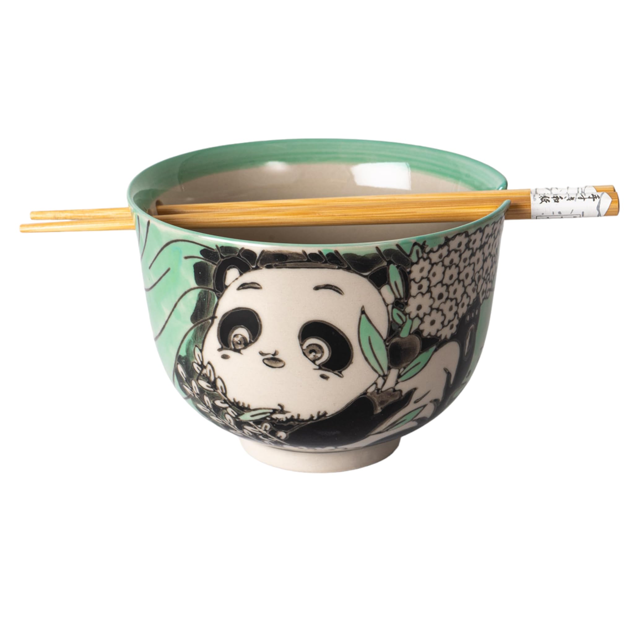 Hinomaru Collection Quality Japanese Multi Purpose Ramen Udon Noodle Rice Tayo Bowl with Chopsticks Gift Set 5 Inch Diameter (Panda)