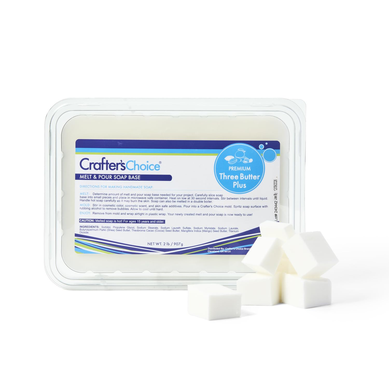 Crafter's Choice Premium Glycerin Melt and Pour Soap Base for Soap Making and DIY Crafting Projects, 2LB Block (Three Butter Plus)