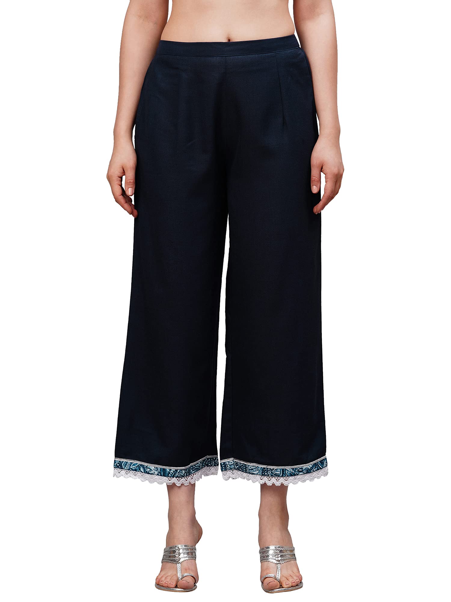 Indo Era Women's High Rise Cotton Solid Straight Fit Palazzo Pant(Pl04Nb2322) in neutral