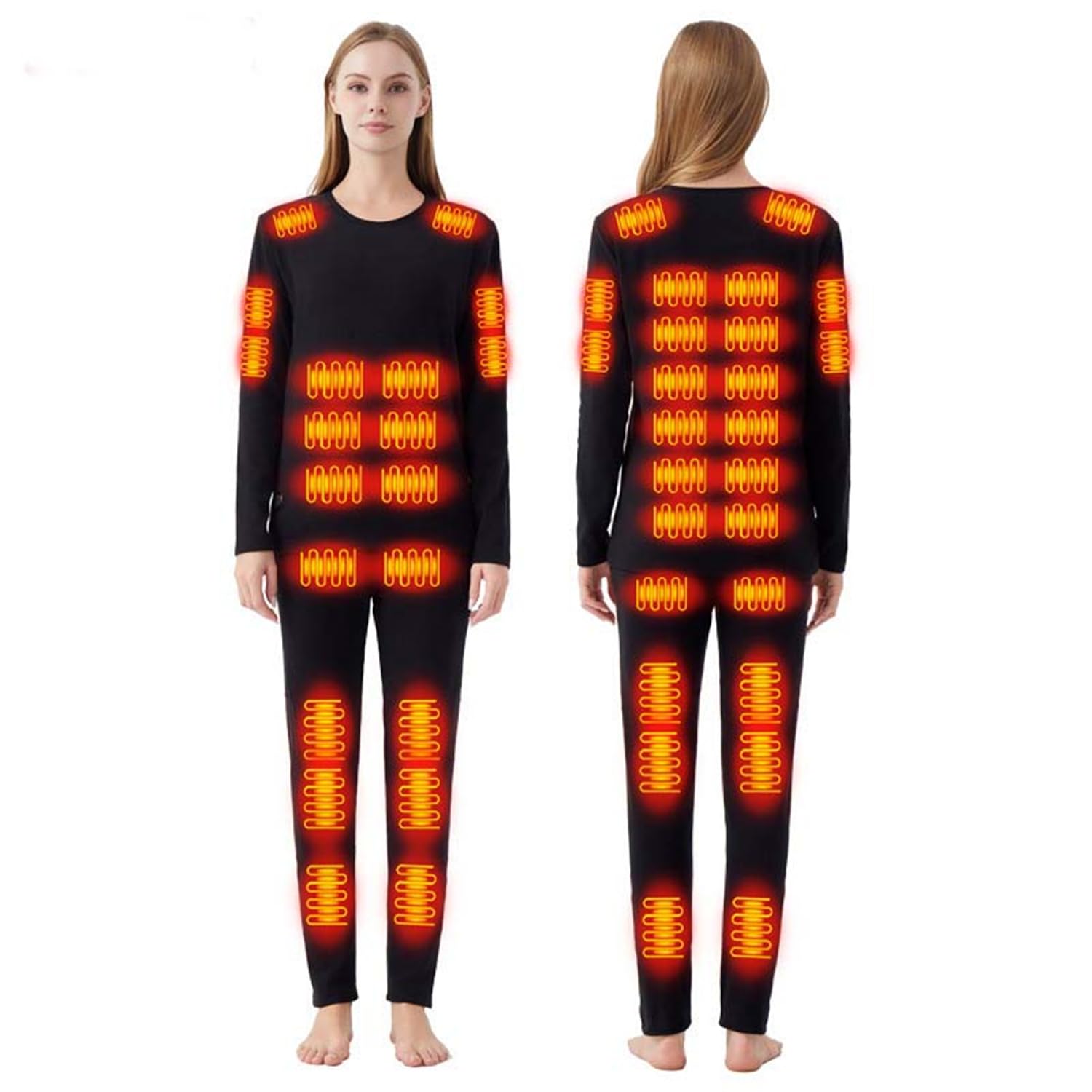 scosao Conjunto Ropa Interior Termica Calefactable Mujer & Hombre Camiseta Manga Larga y Pantalone Invierno 42 Zonas Calefacción para Correr Esquiar y Hacer Ejercicio
