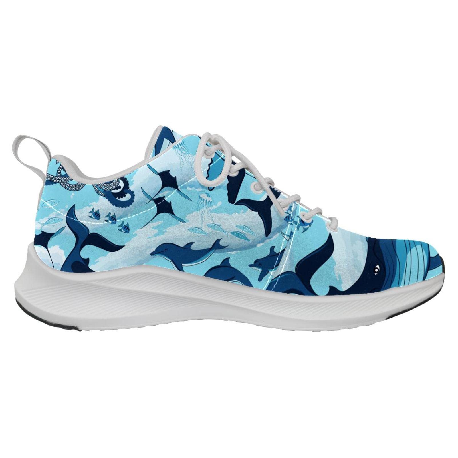 Scarpe da ginnastica uomo personalizzate Scarpe da passeggio leggere Running Sneakers Casual Atletiche Ocean Shark Blue Octopus, Multicolore, 42 EU