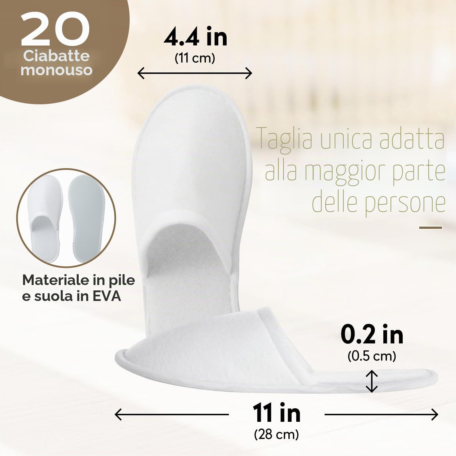 20 paia di pantofole da hotel bianche da donna e da uomo, pantofole antiscivolo usa e getta, pantofole usa e getta, pantofole per gli ospiti, punta chiusa, pantofole in spugna monouso unisex